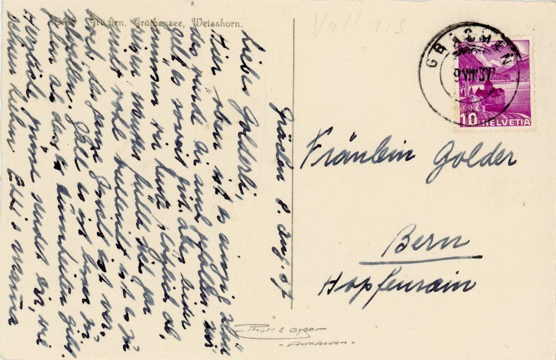 Ansichtskarten: Grächen  VS   -  Grächensee mit Weisshorn   um 1937 – Gebraucht aus Brig von Valcards54 1