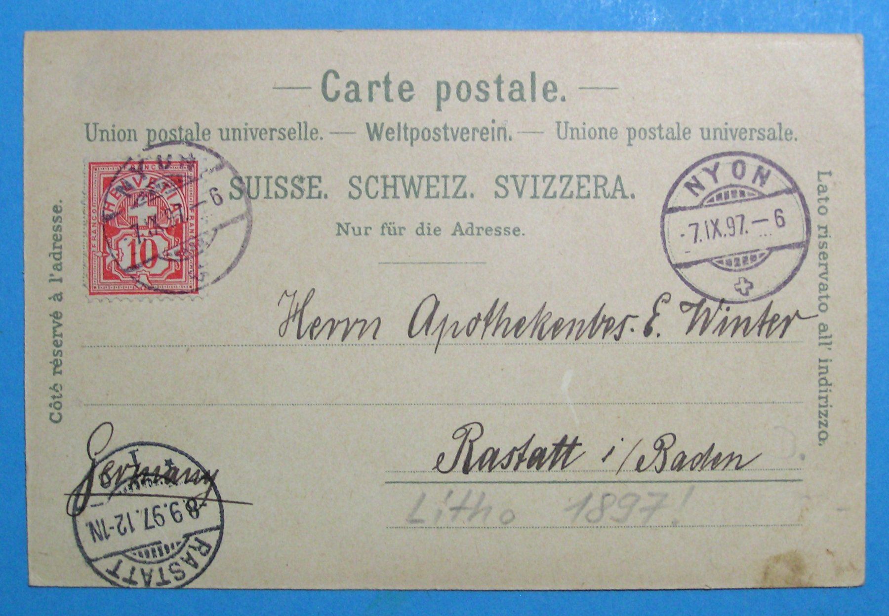 Cartoline postali: LITHO SOUVENIR DE NYON 1897 – Usato da Grenchen venduto da Antique-hunter 1