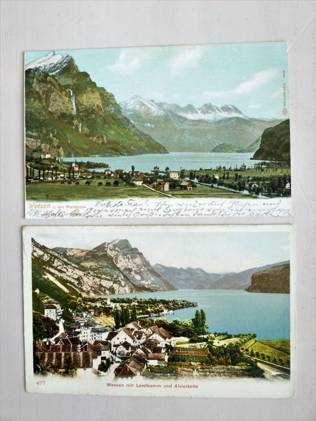 Cartoline postali: WEESEN - WALENSEE - Lot: 2 AK 1907 + 1908, farbig, gelaufen – Usato da Uster venduto da schepus23