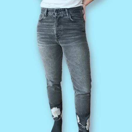 Embroidered denim pants