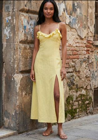ZARA Sommerkleid Kleid Midikleid gelb Gr.L (38) NEU 79.90