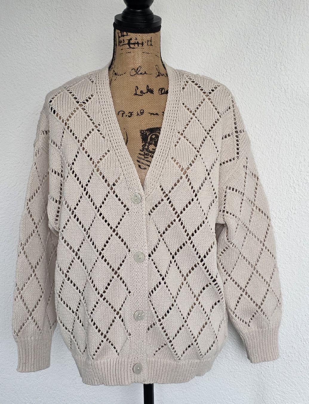 Giacche: Damen Strickjacke beige Grösse L Lochmuster Baumwolle – Nuovo (secondo la descrizione) da Rheinsulz venduto da Gilea