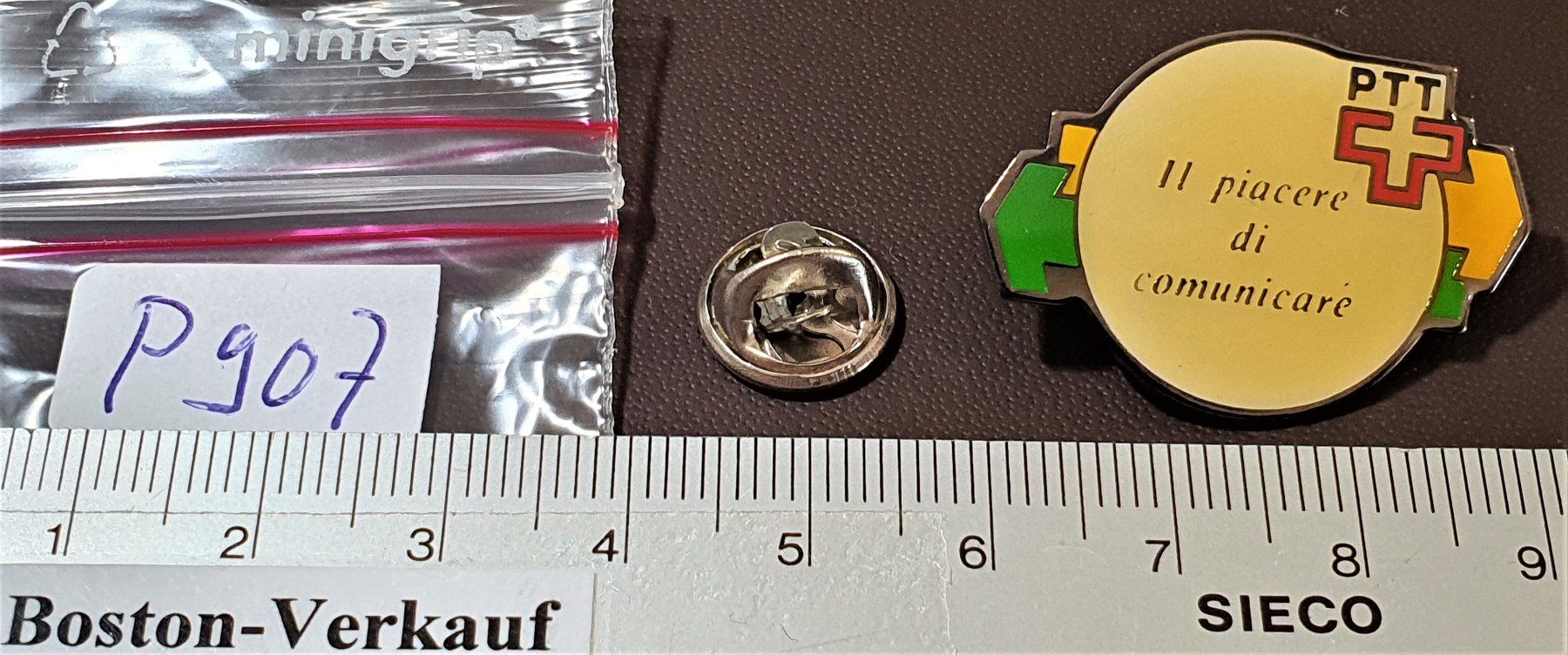 Placchette & Badge: P907 - Pin Post PTT Il pacere di comunicaré – Usato da Reinach BL venduto da Boston-Verkauf 1
