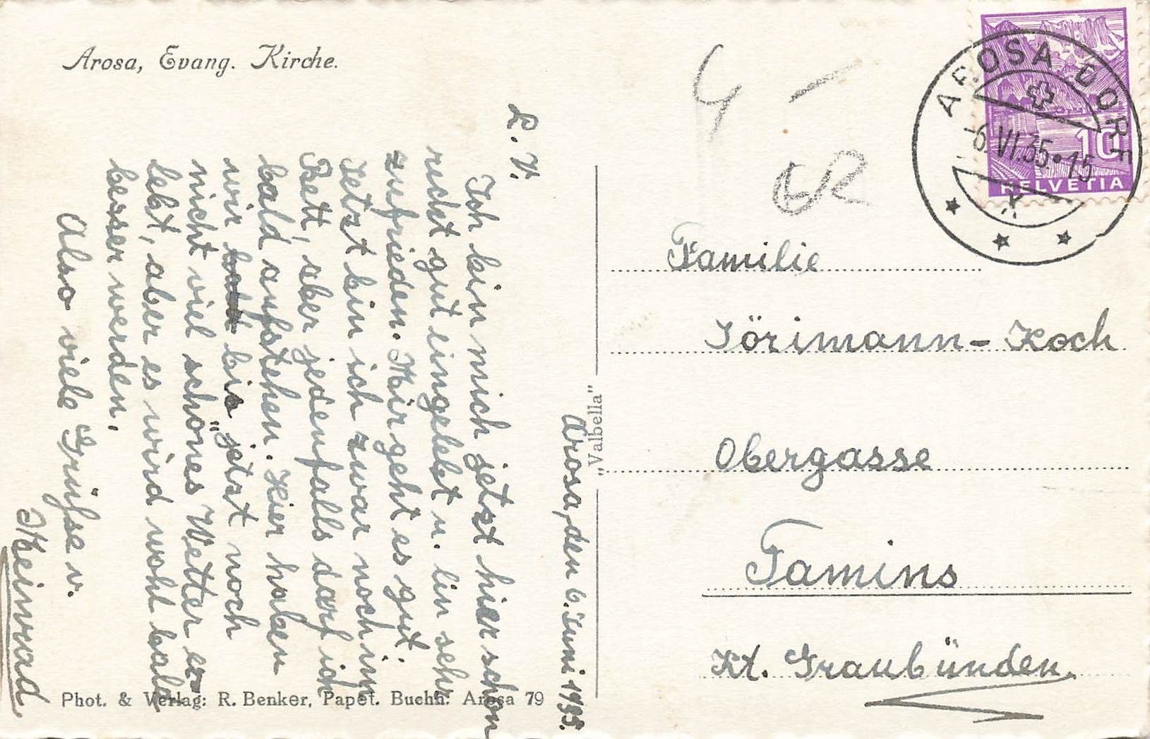Cartoline postali: Arosa evang Kirche – Usato da Biasca venduto da Blenio71 1