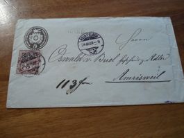 Tübli Ganzsache 1883, Zusatzfrankatur, Stab-o Hard (Thurgau)