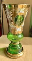 TSCHECHISCHE BÖHMISCHE KRISTALL SMARAGDGRÜNE VASE ✨25cm hoch