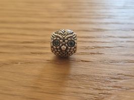 Pandora Eulencharm mit gruenen Steinen,  Silber 925