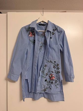 Zara Damenhemd Hellblau/Weiss