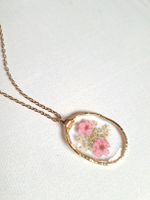 Kette Blumen Anhänger Vintage Style Goldfarben Blume Pink