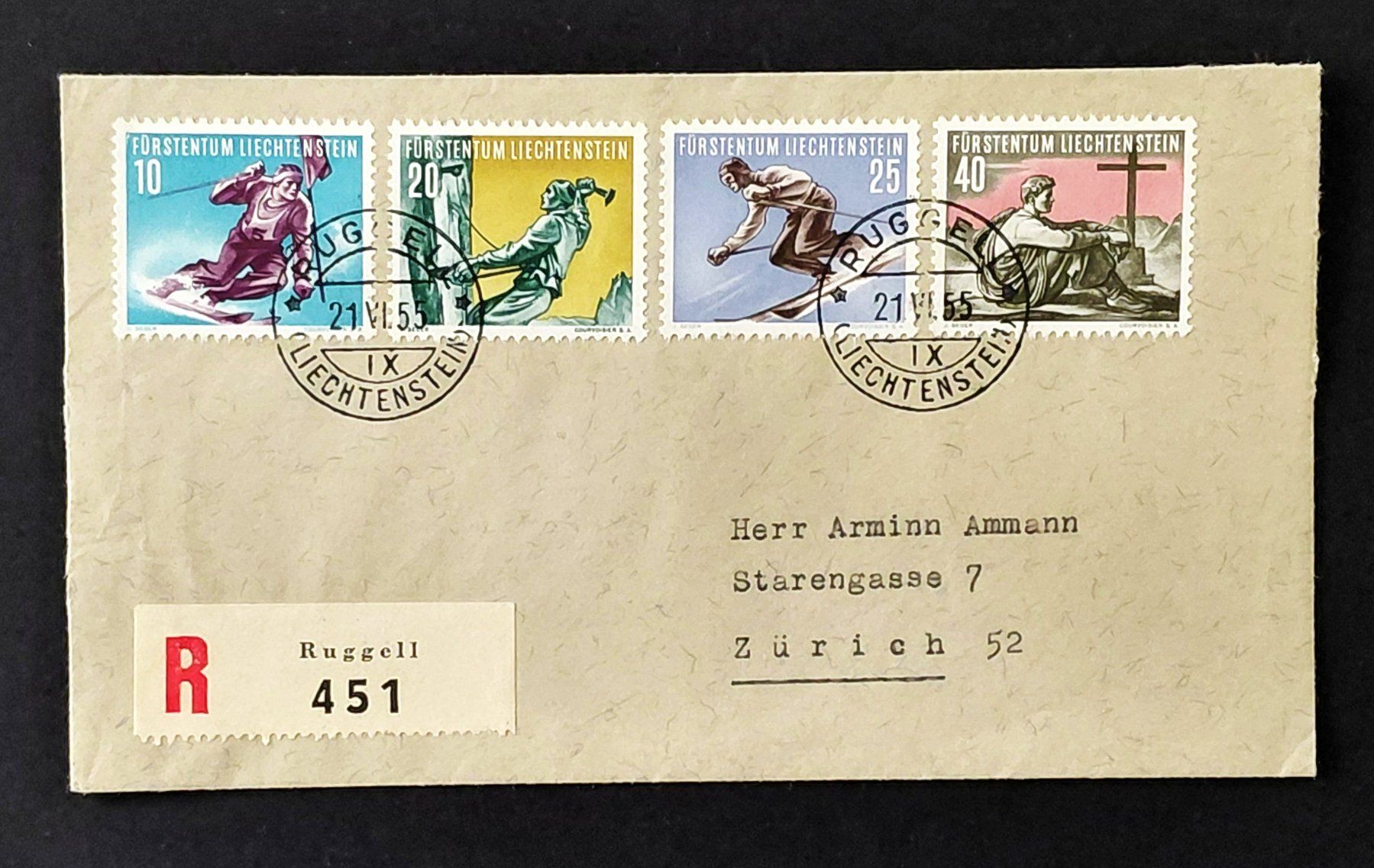 Alle Briefmarken: Liechtenstein 1955 – Gebraucht aus Luzern von qualifair