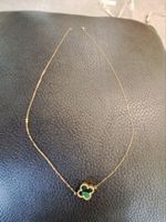 18K Gelbgold Set: Kette & Kleeblatt Perlmutt Anhänger 750