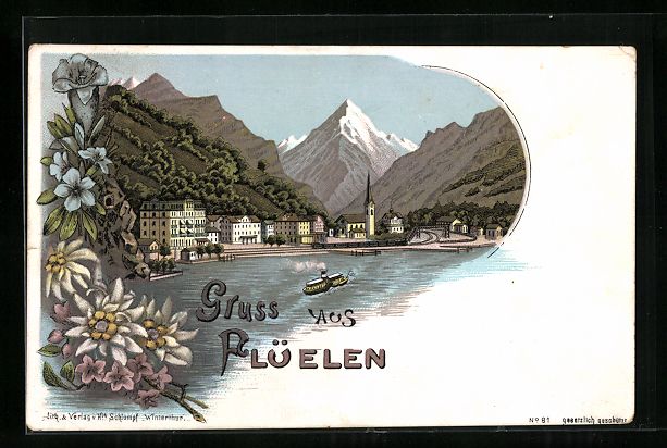 Ansichtskarten: Lithographie Flüelen, Totalansicht – Gebraucht aus Berlin von bartko-reher