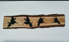 Holzbild mit Vögel, Naturdeko für ein gemütliche Zuhause