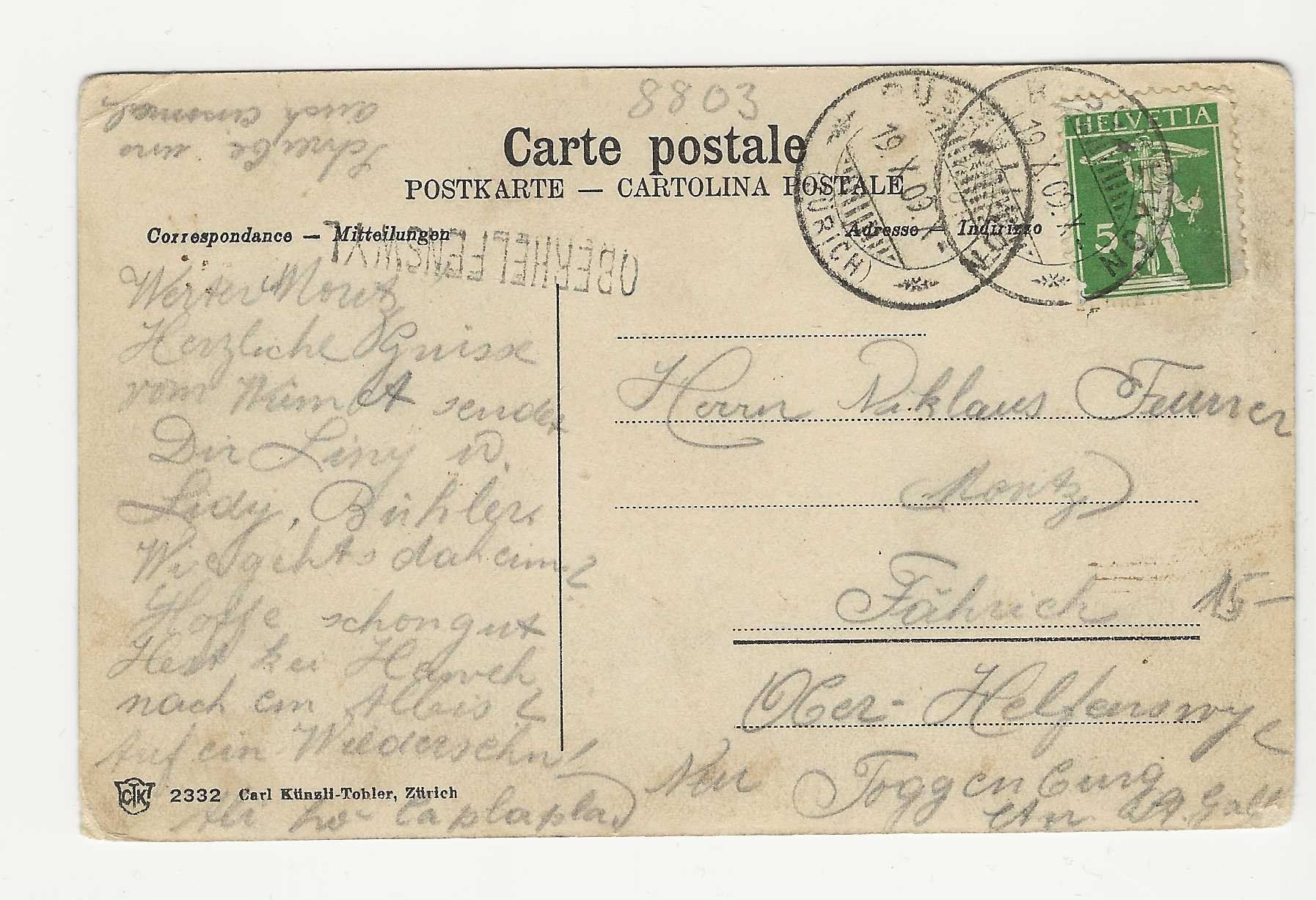 Cartoline postali: RÜSCHLIKON      1909 – Usato da Küttigen venduto da rolypo 1