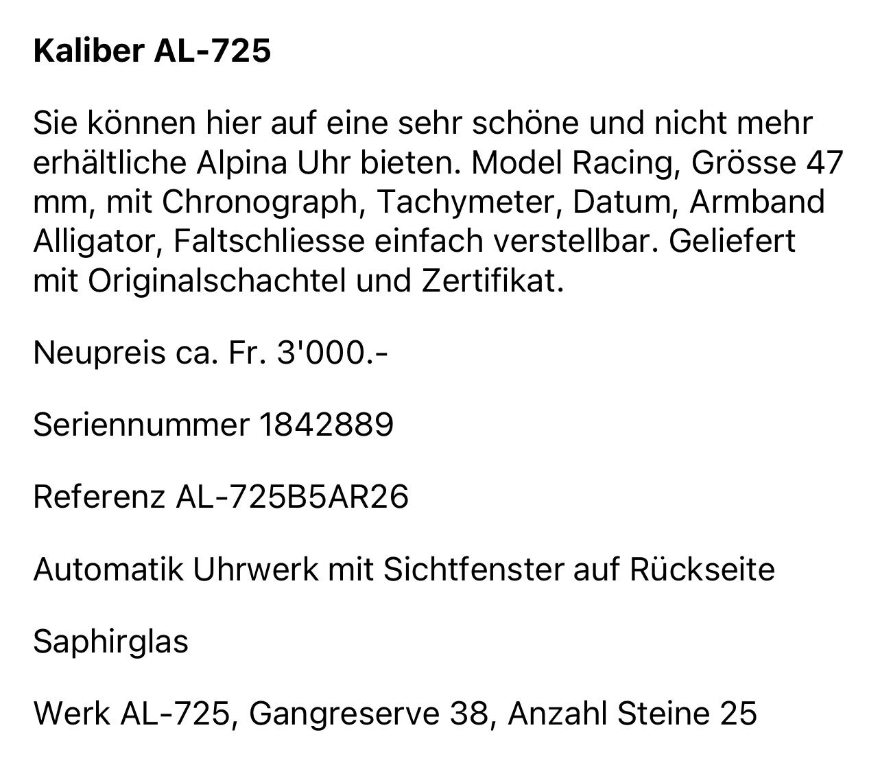 Alpina Orologi: Chronograph ALPINA Racing, Automatik – Usato da Walzenhausen venduto da Andro01 1