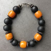 Halskette | Bernstein antik, Lavasteine, Onyx, Silber
