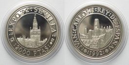 SPANIEN 2000 Pesetas 1992 SEVILLE EXPO '92 Silber PP