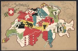 Schweiz, Landkarte mit Thun, Zürich und