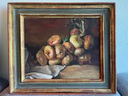 Rudolf URECH 1949 Vintage Stillleben Ölgemälde " Zwiebeln"