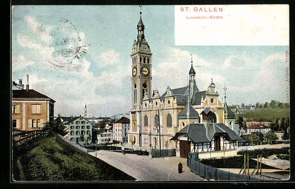 Cartoline postali: AK St. Gallen, Linsebühl-Kirche – Usato da Berlin venduto da bartko-reher