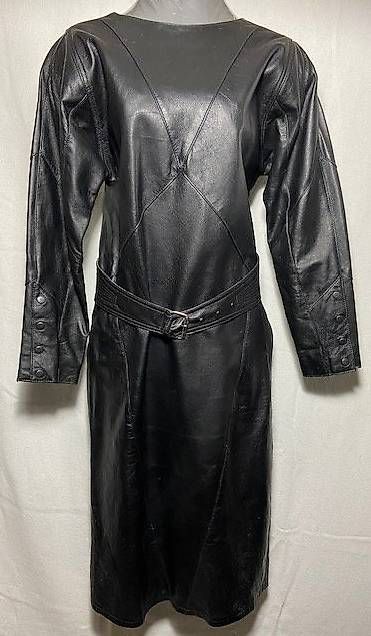Robe Cocktail En Cuir Véritable Noir Pour Femme - Col En V, Longueur Genou, Fait Main, Neuf Sans étiquettes