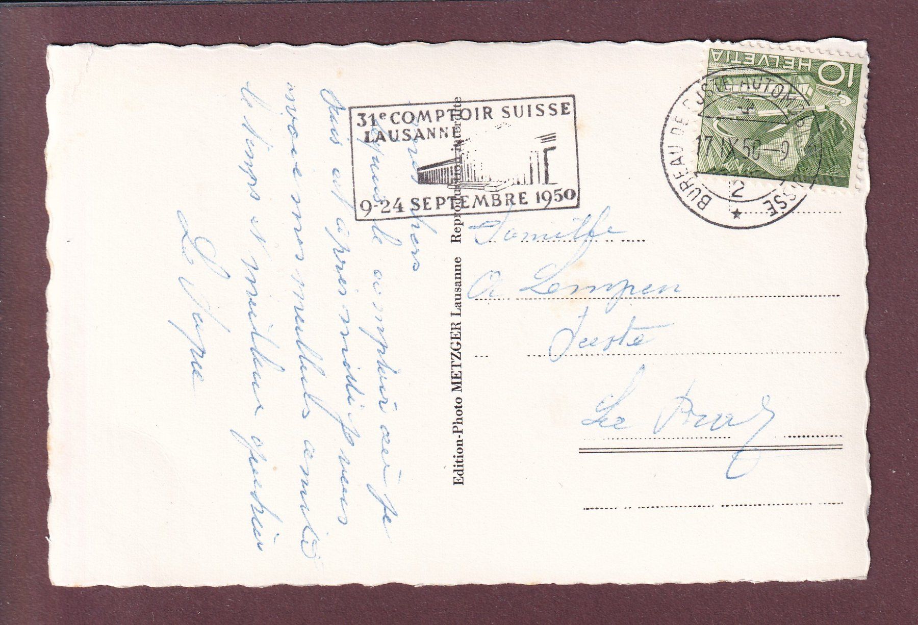 Ansichtskarten: LAUSANNE - Comptoir Suisse - 1950 – Gebraucht aus Pully von nicecards 1