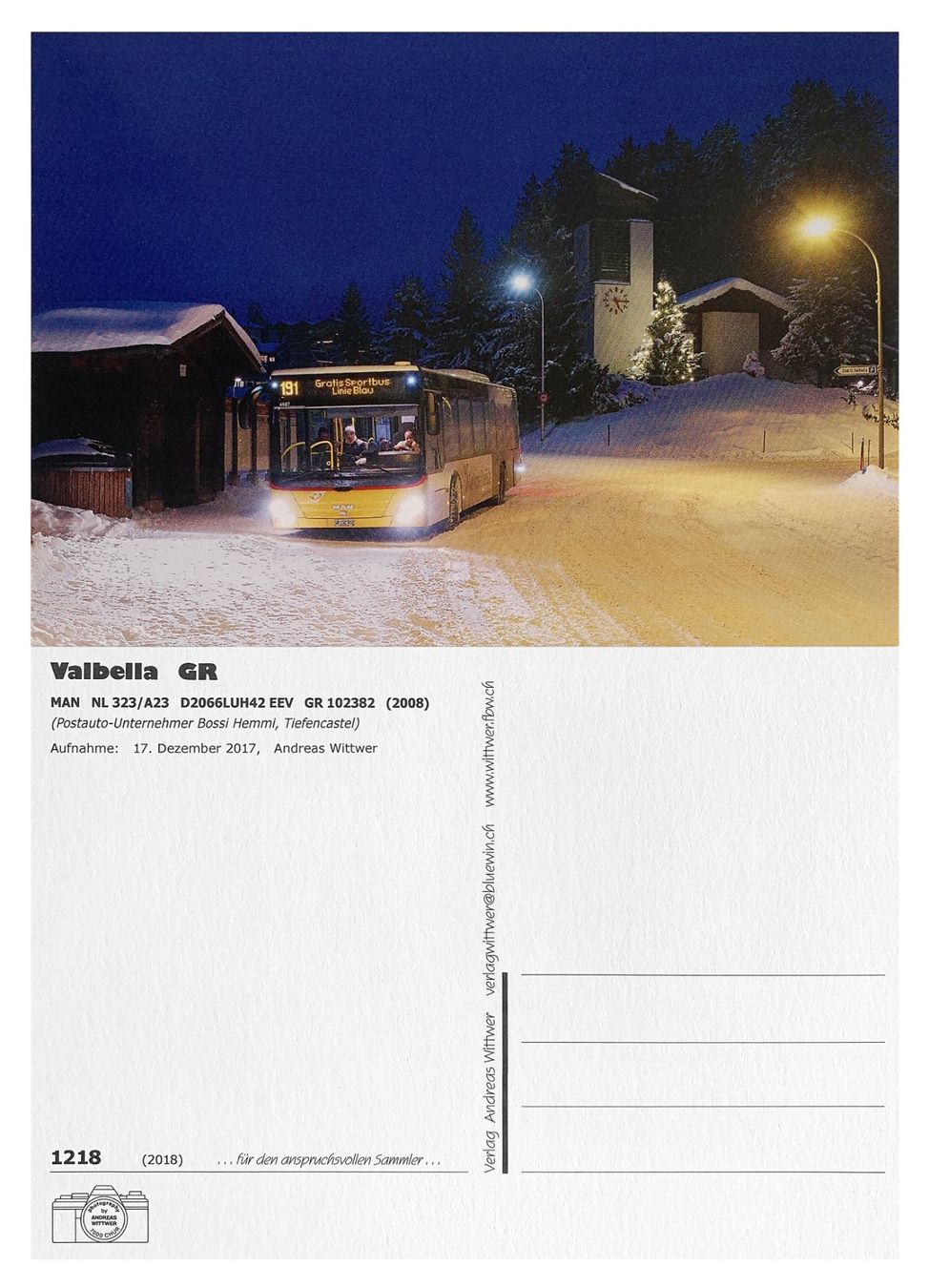 Ansichtskarten: Valbella Lenzerheide Postauto Sportbus MAN NL323/A23 – Neu (gemäss Beschreibung) aus Bern von AWiBe