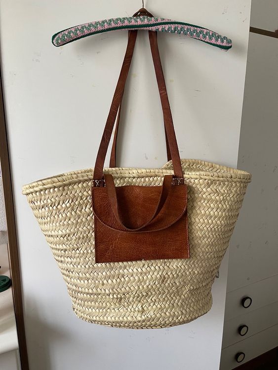 Damen Umhängetasche Crossbody - Veganes Leder Mit Stroh-Optik & Verstellbarem Gurt