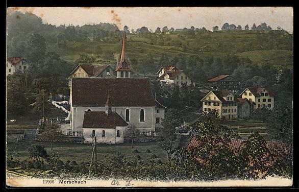 Ansichtskarten: AK Morschach, Kirche im Ortsbild – Gebraucht aus Berlin von bartko-reher