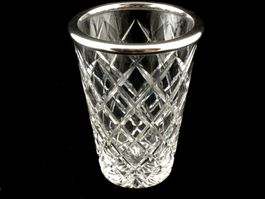 Vase cristal taillé col argent 800 Kristallvase mit Silber
