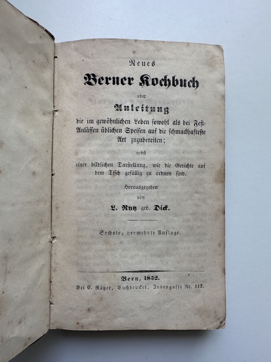 Libri: Rytz-Dick, Berner Kochbuch | 1852 – Usato da Gampelen venduto da theboywhoworks 1