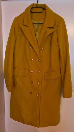Manteau long moutarde croisé à boutons, d'occasion