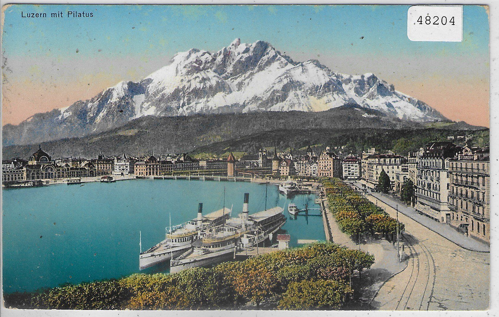 Cartoline postali: Luzern mit Pilatus - Dampfer - Litho – Usato da Ettingen venduto da Kartenplanet