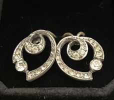 Anciens clips oreilles, argent 800 strass. Rétro