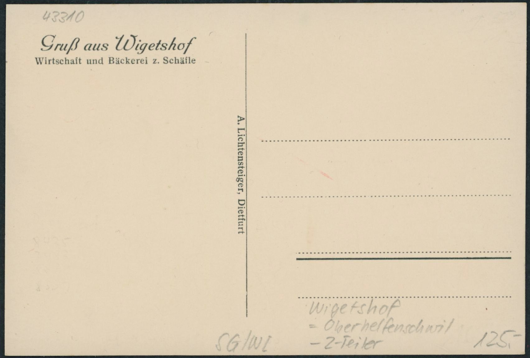 Cartoline postali: SG Wigetshof - Oberhelfenschwil – Nuovo (secondo la descrizione) da Schindellegi venduto da stationary 1