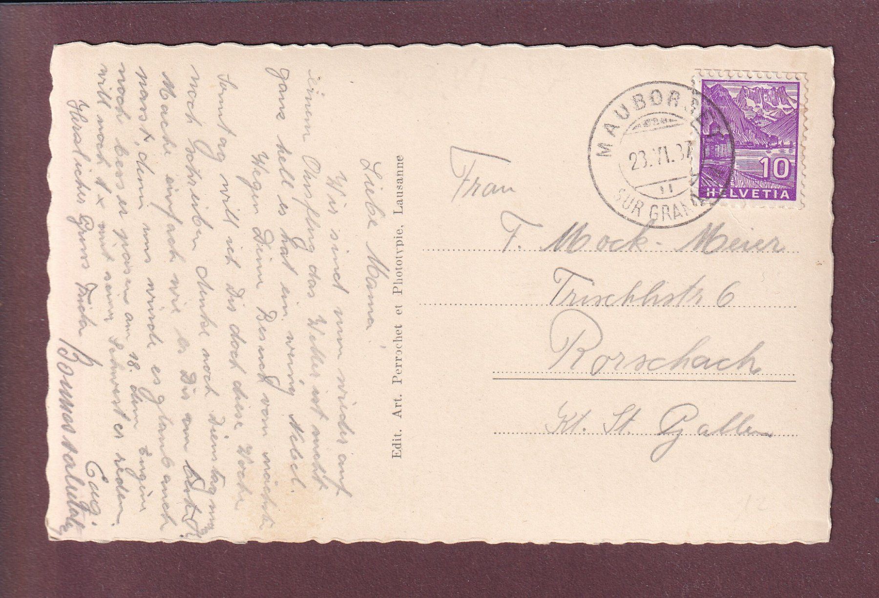 Cartoline postali: MAUBORGET sur Grandson - 1937 – Usato da Pully venduto da nicecards 1
