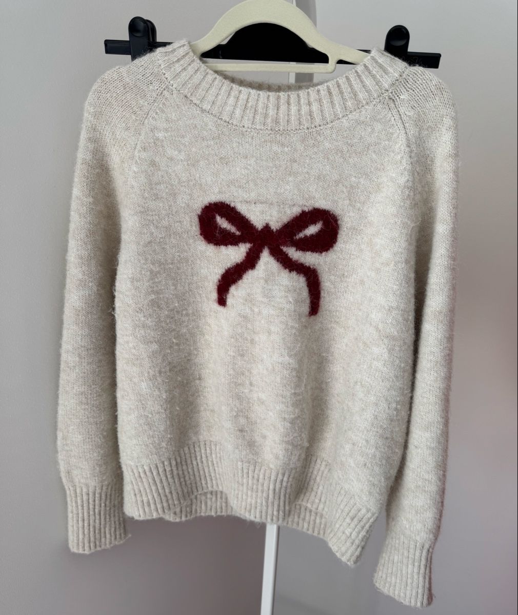 Pullover & Sweatshirts: Cremefarbener Strickpullover mit Bordeaux-Schleife – Gr. S  – Gebraucht aus Zürich von di_archive 4