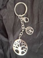 Schlüsselanhänger rund Edelstahl mit Lebensbaum, 12 cm