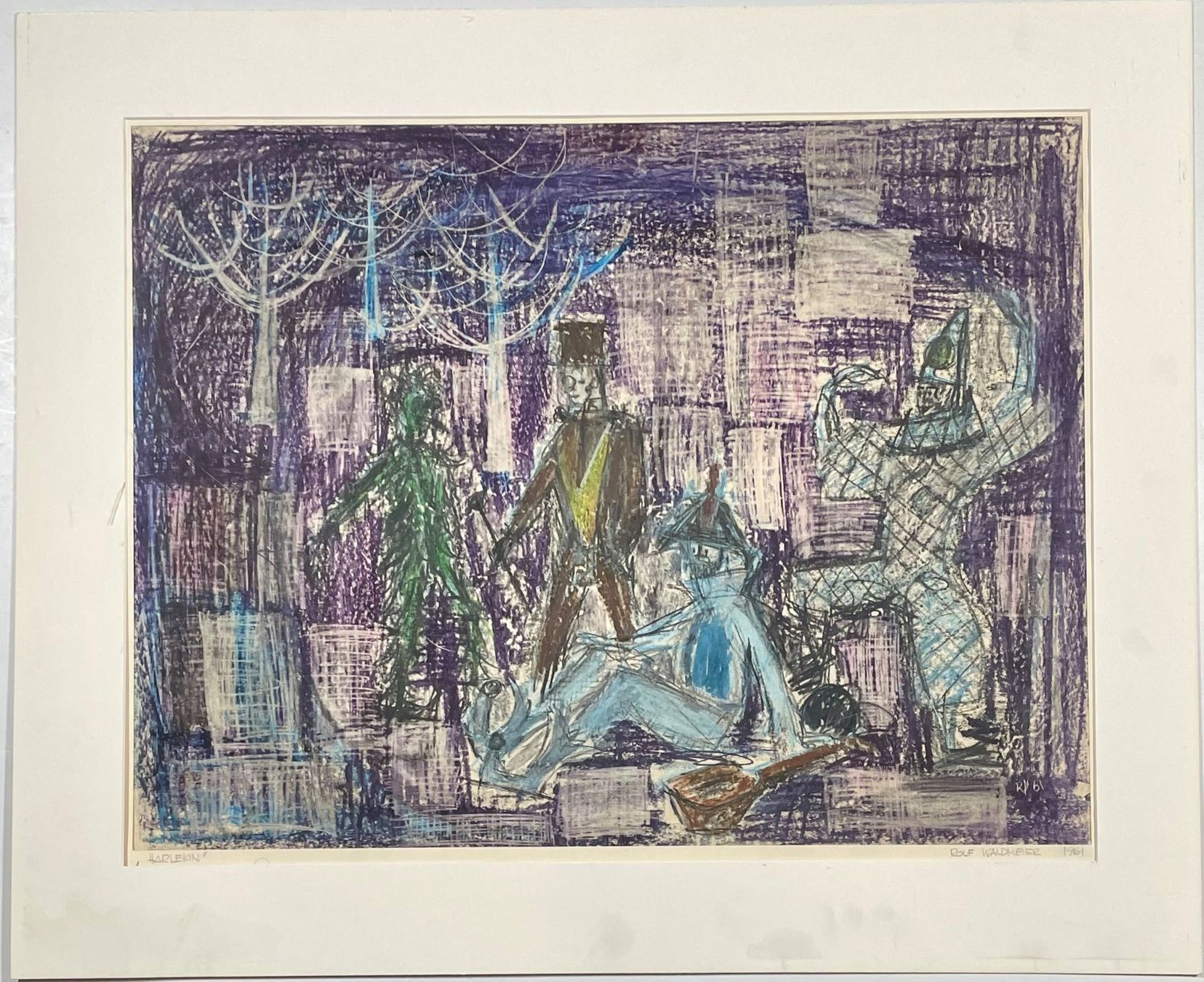 Gemälde: ROLF WALDMEIER HARLEKIN OELKREIDE handsigniert/monogrammiert – Gebraucht aus Gersau von grafik-kunst