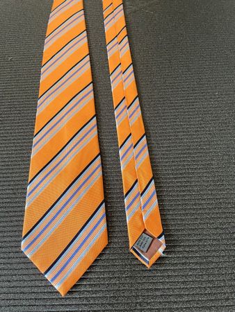 Cravate rayée orange bleu marine Renato Balestra homme soie