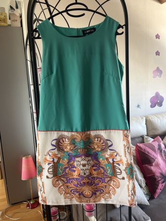 Robe chic verte émeraude Chess taille M imprimé foulard