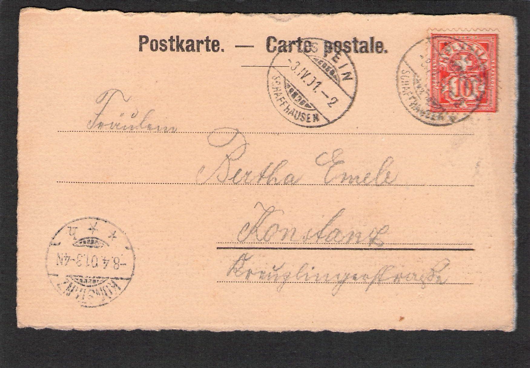 Cartoline postali: AK,SH Stein a. Rhein,Rathaus , 1901 – Usato da Reichenburg venduto da Pipo-67 1