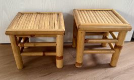 2 Pflanzenhocker Blumenhocker Rattan Bambus