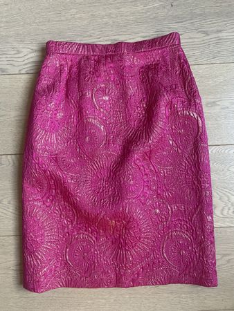 Jupe droite rose et or jacquard brocade, taille 36
