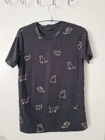 House Brand Black T-Shirt with White Cats - Size S