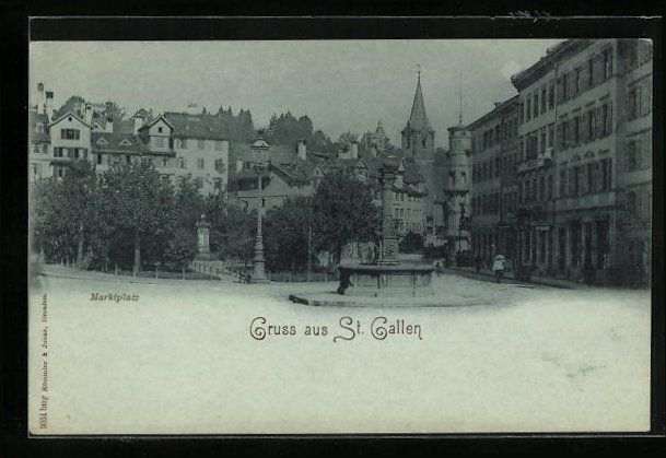 Cartoline postali: Mondschein-AK St. Gallen, Marktplatz mit – Usato da Berlin venduto da bartko-reher
