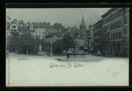 Mondschein-AK St. Gallen, Marktplatz mit