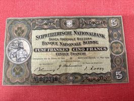 Historische 5 Franken Note von 1939 - Rarität!