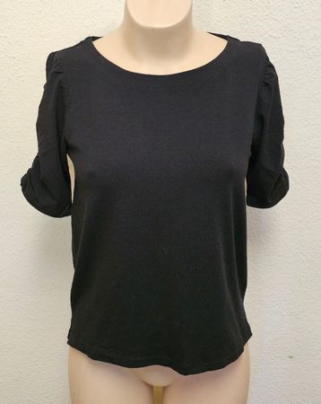 TOM TAILOR Damen Bluse Schwarz Gr. M – Arm mit Raffungen