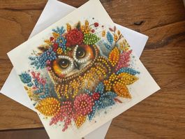 Karte-Grusskarte-Eule mit Blumen-Painting-Selfmade